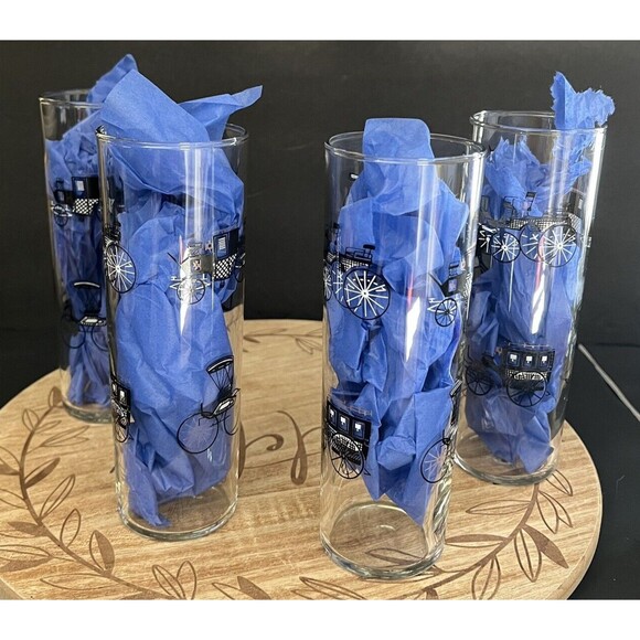Vtg MCM Libbey Horseless Carriage Highball Collins Glass Retro Barware Lot of 4 - Picture 2 of 6